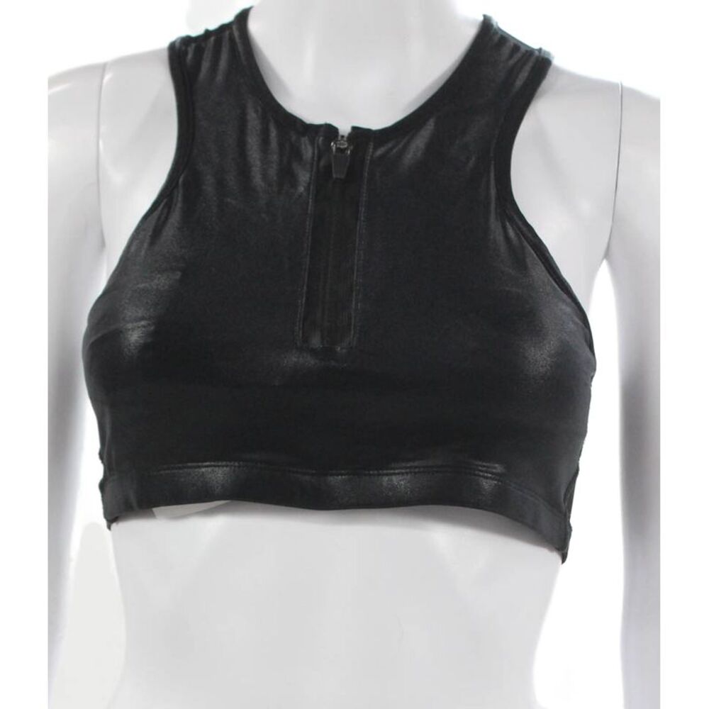 Carbon 38 Womens Black Polyester Blend Sports Bra Sleeveless Round Neck Size S